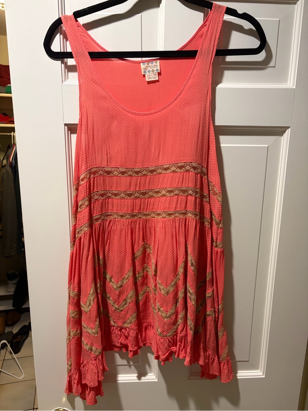 Free People Coral Printed Tiered Sleeveless Tunic, Size XS